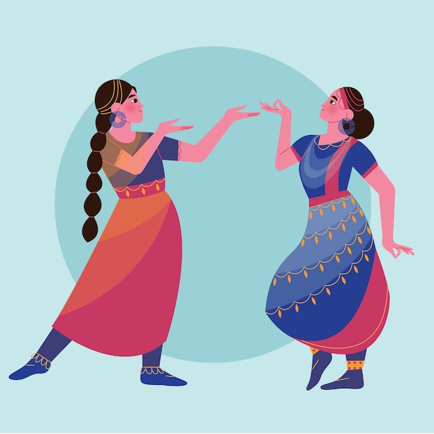 Vector hand drawn bharatanatyam dance illustration