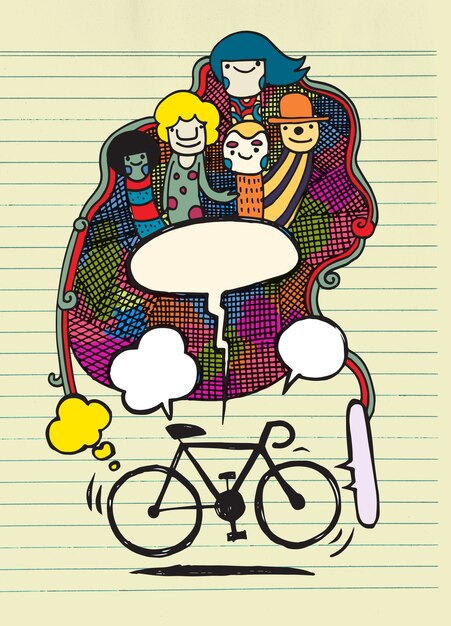 Hand drawn bicycle concept illustration.text bubble.doodle