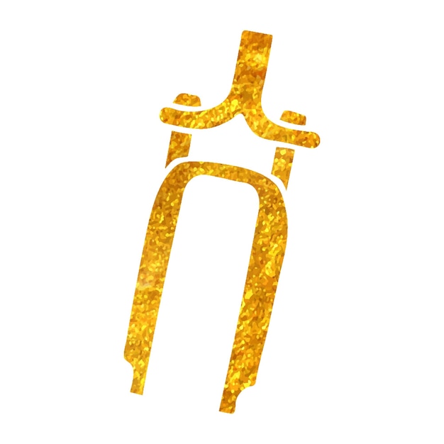 Vettore icona della forcella della sospensione della bicicletta disegnata a mano nell'illustrazione di vettore di struttura della lamina d'oro