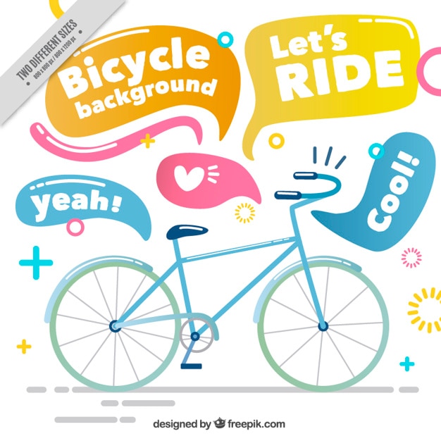 Hand drawn bicycle with speech bubbles background