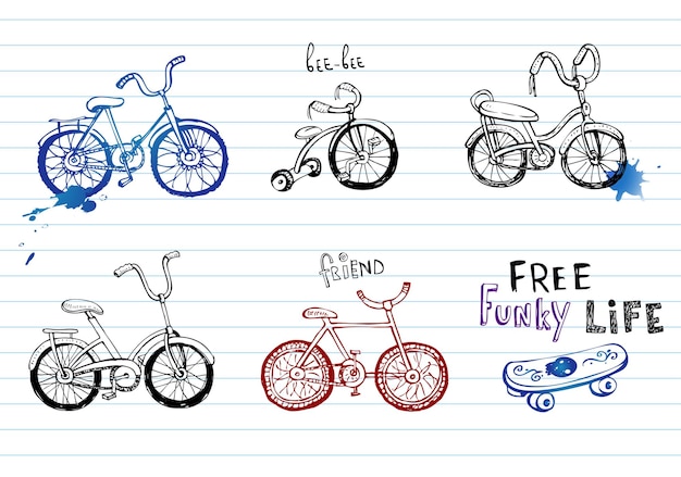 Vector hand drawn bicycles