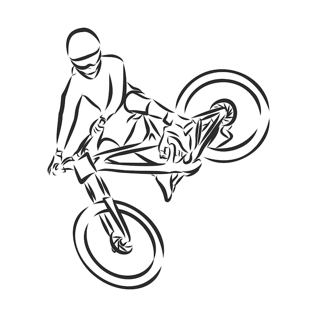 Vector hand drawn bicyclist rider man, isolated on background, vector illustration, sketch