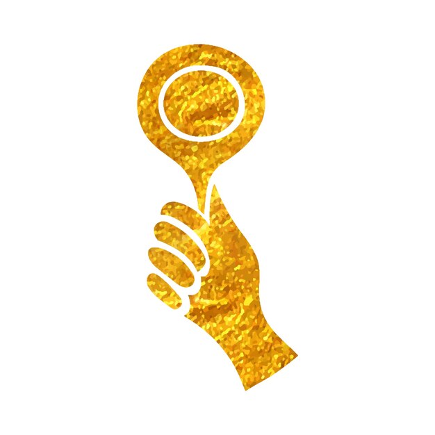 Vector hand drawn bidder hand icon in gold foil texture vector illustration