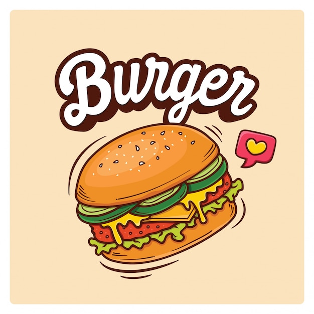 Hand Drawn Big Burger   Doodle Illustration