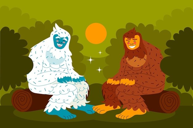 손으로 그린 빅풋 Sasquatch 및 설인 가증스러운 눈사람 그림