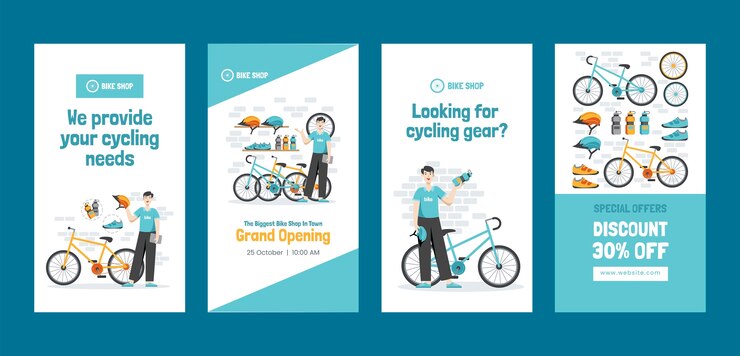 Vector 손으로 그린 자전거 가게 인스타그램 스토리