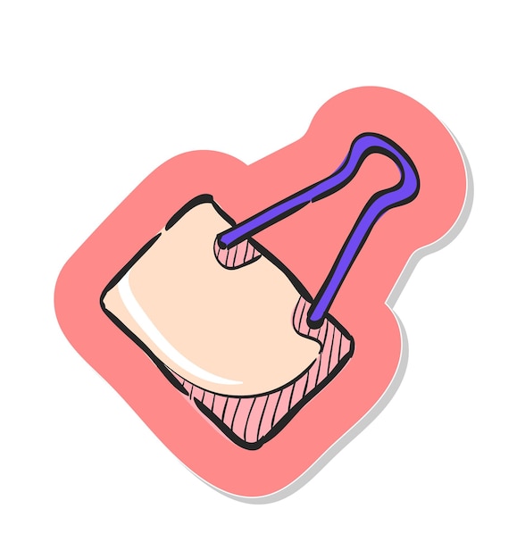 Hand drawn binder clip icon in sticker style vector illustration