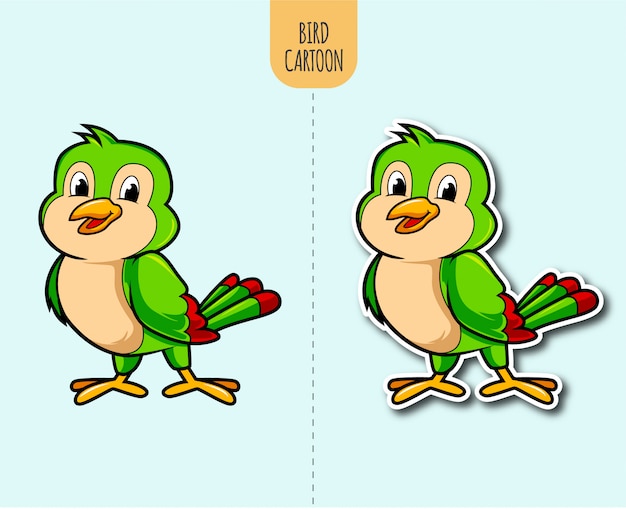 Vector hand drawn bird cartoon illustration with sticker design option