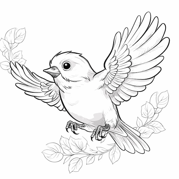 hand drawn bird outline illustration Cute Bird for kids coloring page Black and white