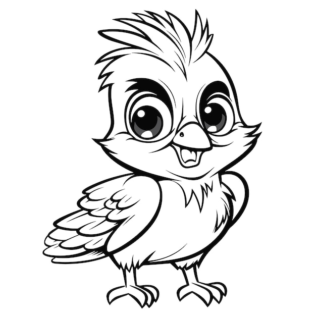 Hand drawn bird outline illustration cute bird for kids coloring page black and white