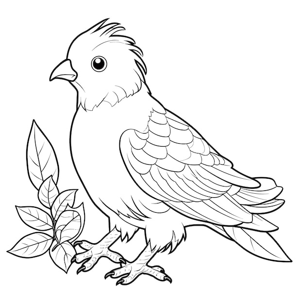 Vettore illustrazione del contorno dell'uccello disegnato a mano uccello carino per bambini da colorare pagina in bianco e nero