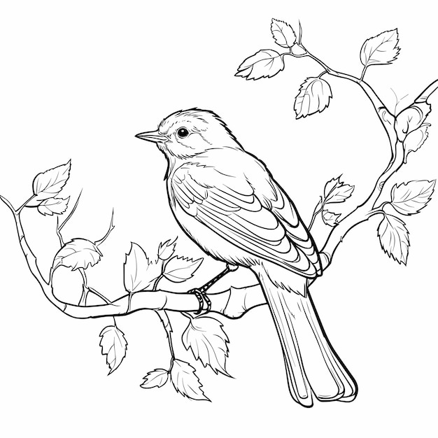 hand drawn bird outline illustration Premium vector Cute Bird for kids coloring page