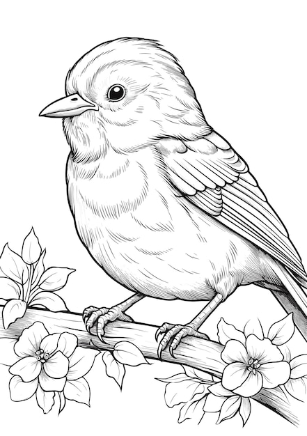 hand drawn bird outline illustration Premium vector Cute Bird for kids coloring page