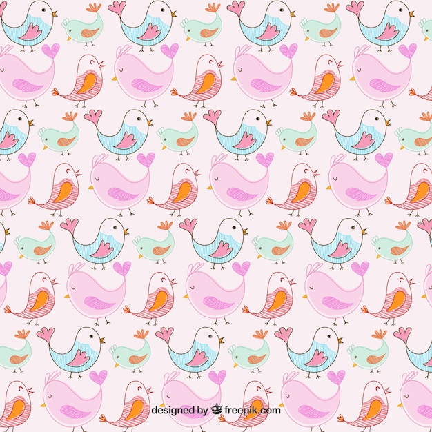 Vector hand drawn birds pattern