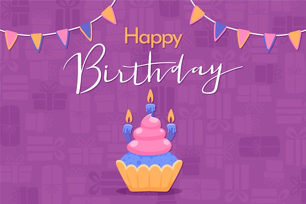 Vector hand-drawn birthday background with cupcake and candles