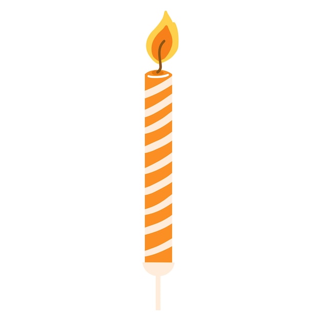 Hand drawn birthday cake candle with burning flame Vector design element in cartoon flat style