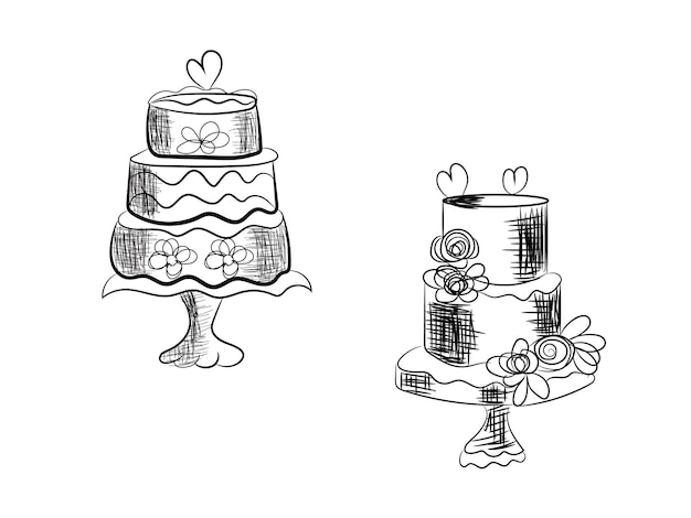 Vector hand drawn birthday cake outline illustration