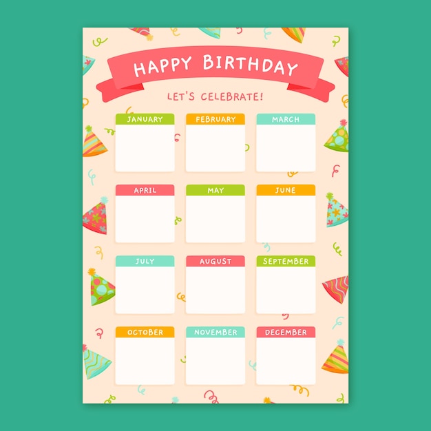 Vector hand drawn birthday calendar template