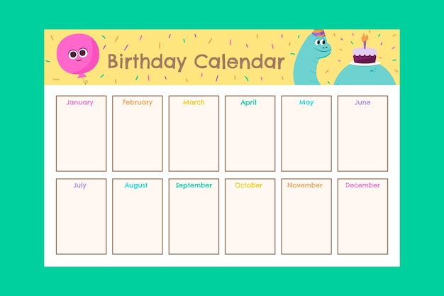 Vector hand drawn birthday calendar template