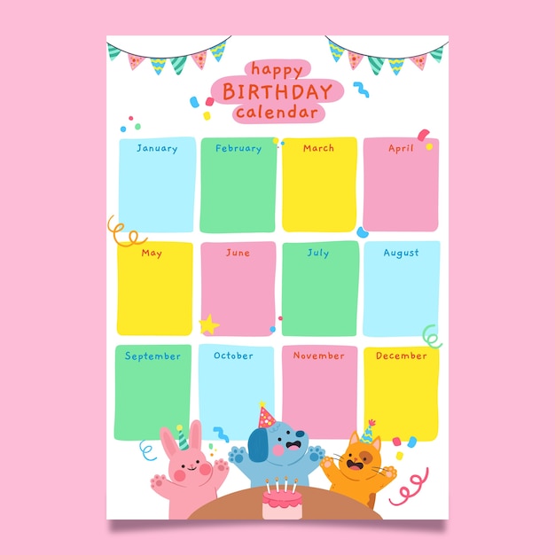 Vector hand drawn birthday calendar template