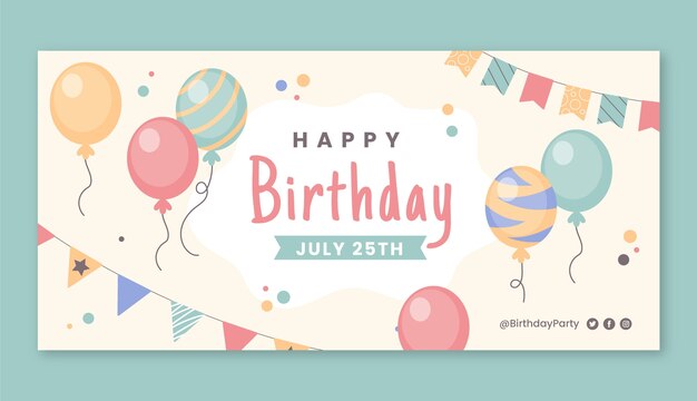 Vector hand drawn birthday celebration horizontal banner