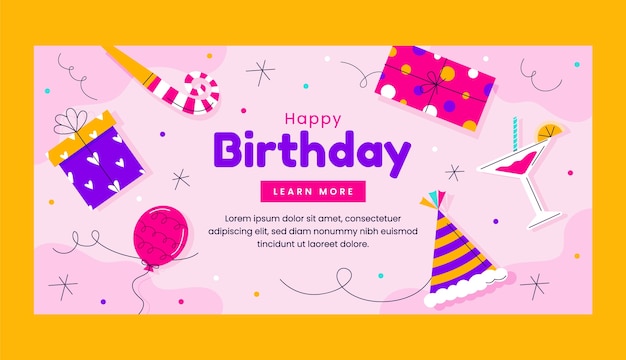 Banner orizzontale di celebrazione di compleanno disegnato a mano