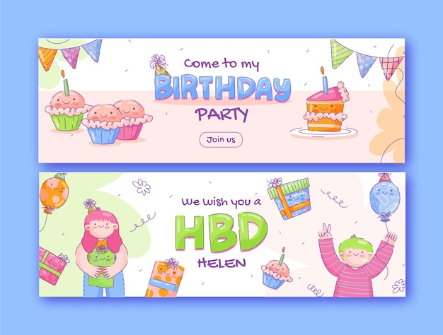 Vector hand drawn birthday celebration horizontal banner