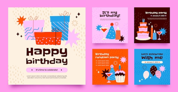 Hand drawn birthday celebration instagram posts