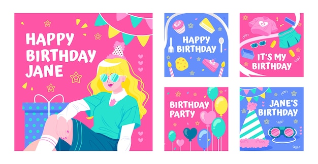 Post di instagram di festa di compleanno disegnati a mano