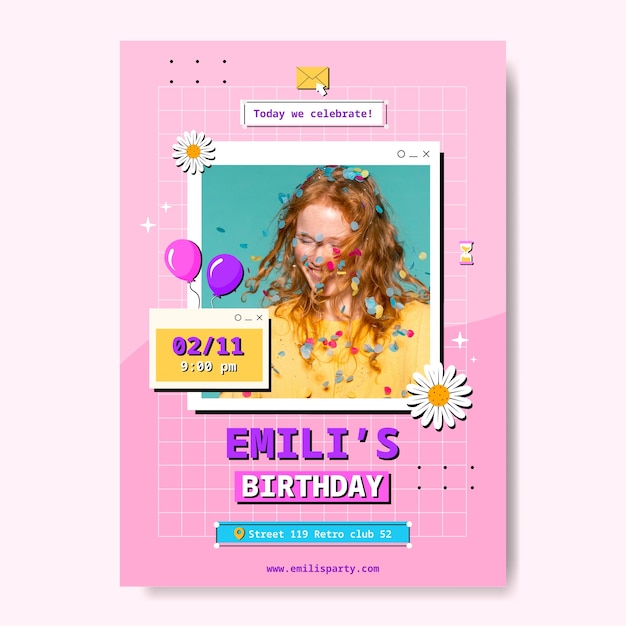 손으로 그린 생일 축하 포스터 템플릿