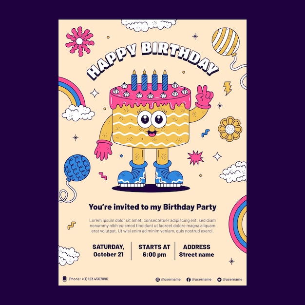 Hand drawn birthday celebration poster template