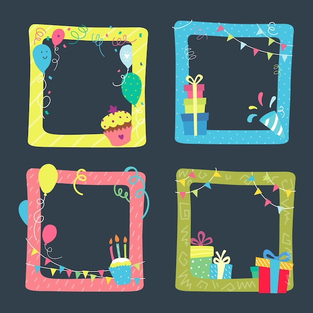 Vector hand drawn birthday collage frame collection