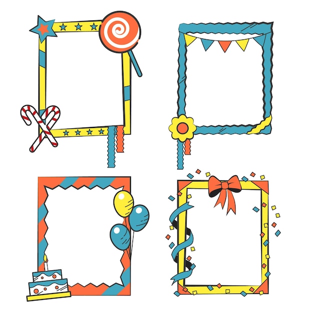 Hand drawn birthday collage frames collection