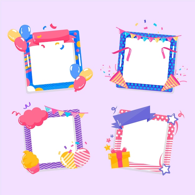 Hand drawn birthday collage frames