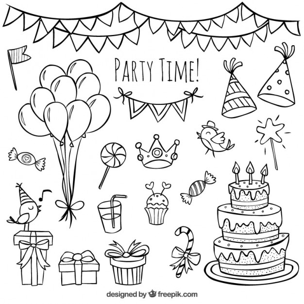 Vector hand drawn birthday doodles