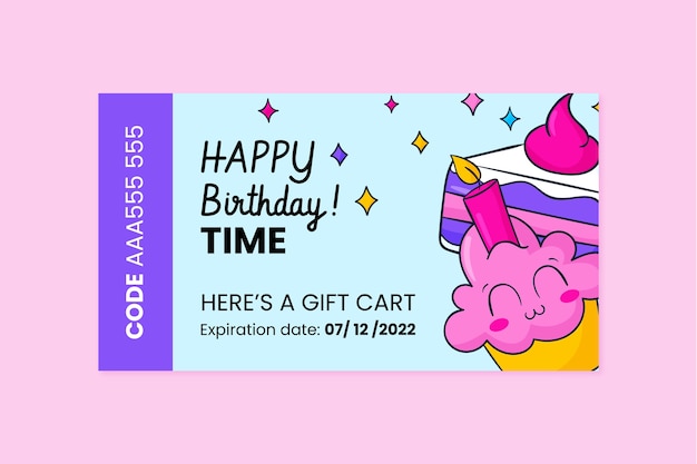 Vector hand drawn birthday gift voucher template