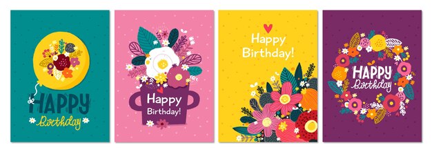 Hand drawn birthday greeting card collection