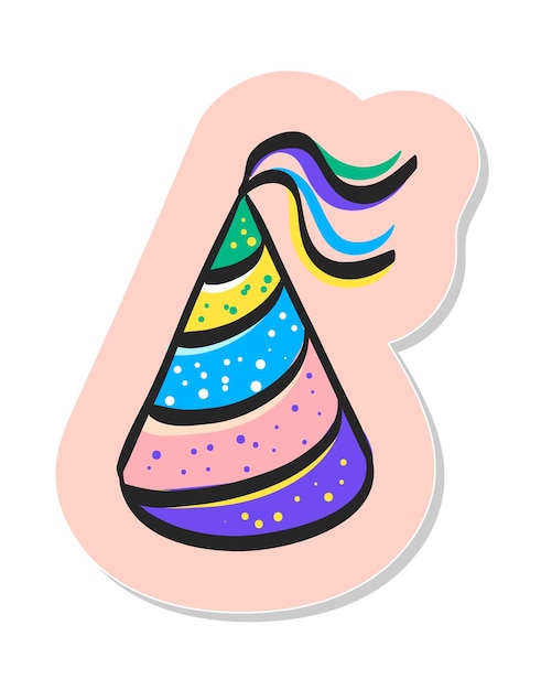 Vector hand drawn birthday hat icon in sticker style vector illustration