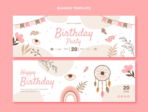 hand drawn birthday horizontal banners template