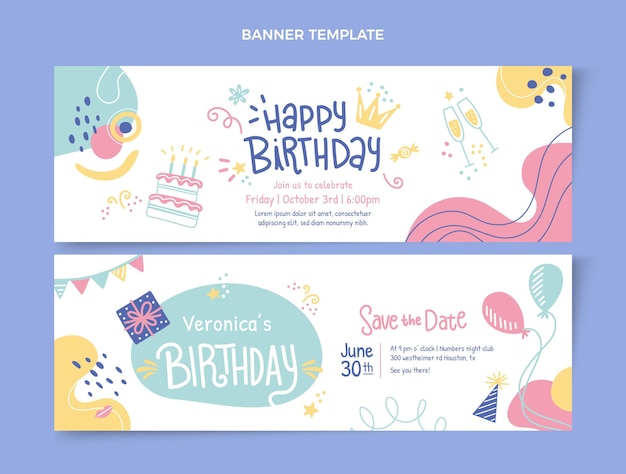 Vector hand drawn birthday horizontal banners