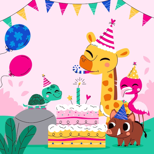 손으로 그린 생일 일러스트레이션