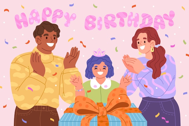 손으로 그린 생일 일러스트레이션