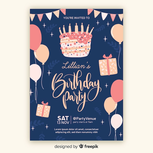 Hand drawn birthday invitation template