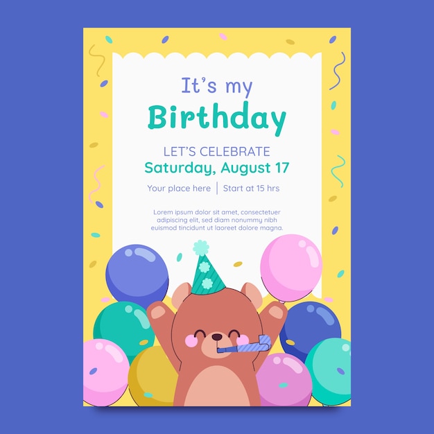 手描きの誕生日招待状のテンプレート