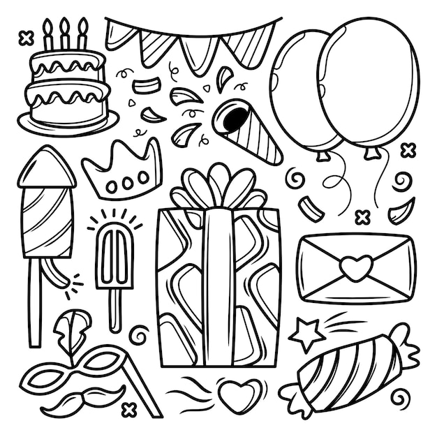 Vector hand drawn birthday party doodle