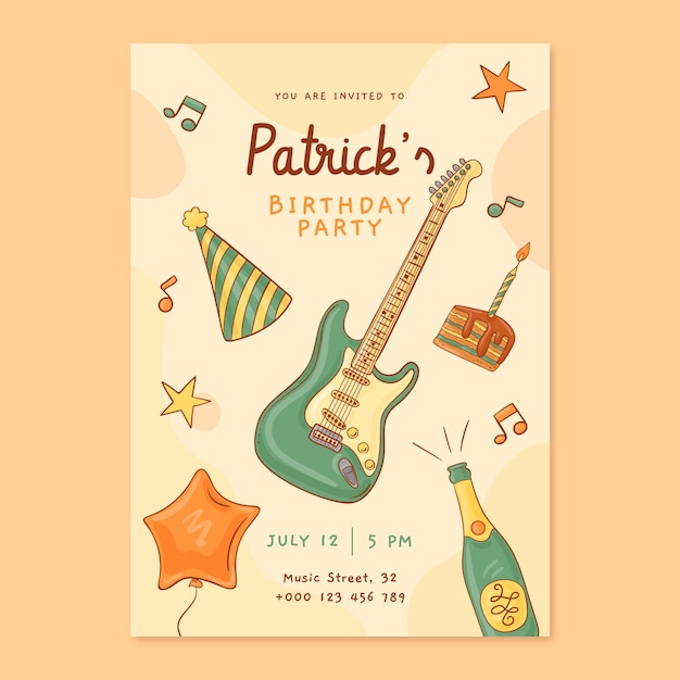 Vector hand drawn birthday party flyer