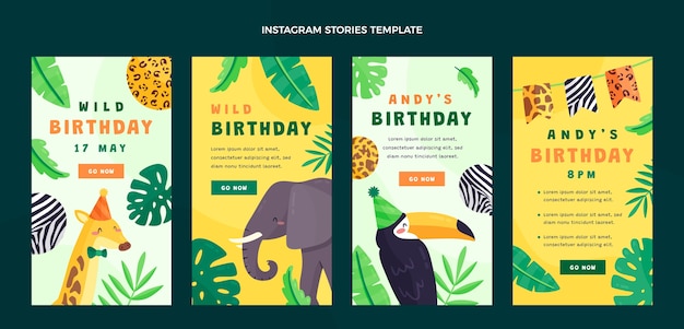 Vector hand drawn birthday party instagram stories