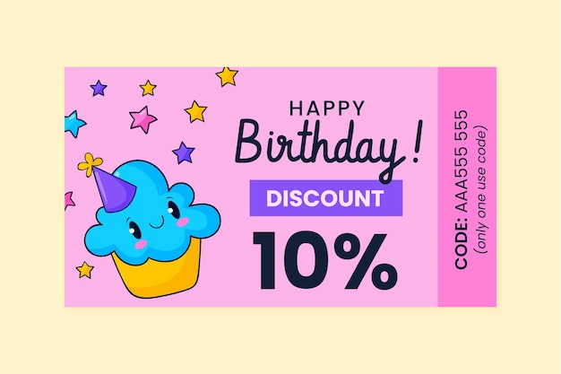 Vettore modello di coupon di vendita di compleanno disegnato a mano