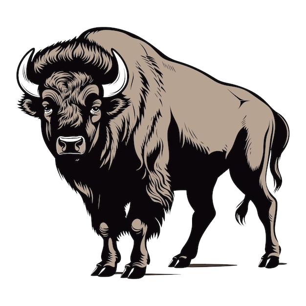 Vector hand drawn bison outline black vector art illustration