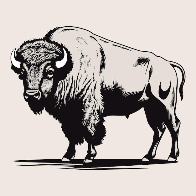 Hand drawn bison outline black vector art illustration